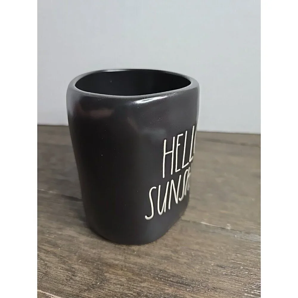 Rae Dunn Magenta Artisan Hello Sunshine Ceramic Coffee Mug Black White Letters
